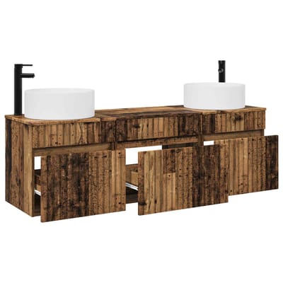 vidaXL - Badkamerkast - set - 3 - st - Oud - hout - 49 - x - 44,5 - x - 65,5 - cm - Bewerkt - hout