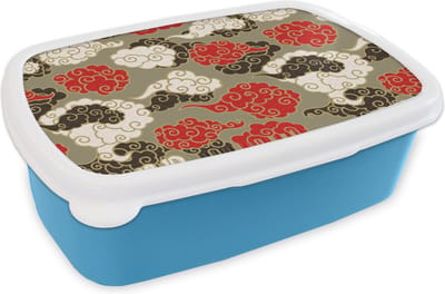 Broodtrommel Blauw - Lunchbox - Brooddoos - Wolken - Azië - Patroon - Japan - 18x12x6 cm - Kinderen - Jongen