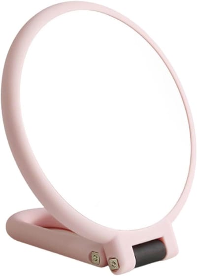 Vergrootspiegel Handspiegel - Make-up spiegel Reisspiegel - Gedetailleerde Make-up - Dubbelzijdig 15x Vergroting - 24.5 cm Hoog - Lichtroze