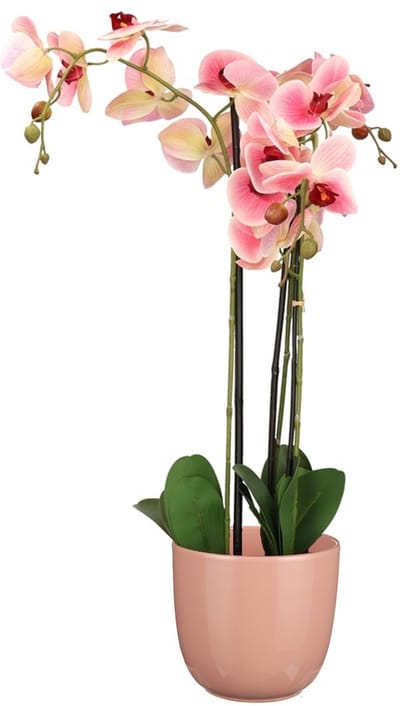 Orchidee kunstplant roze - 75 cm - inclusief bloempot lichtroze glans - Kunstbloemen in pot