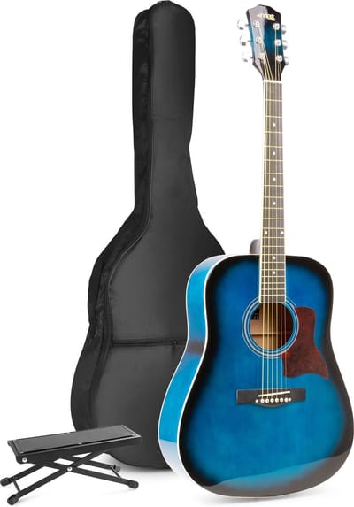 Akoestische gitaar voor beginners - MAX SoloJam Western gitaar 4/4 - Incl. voetsteun, gitaar stemapparaat, gitaartas en 2x plectrum - Blauw
