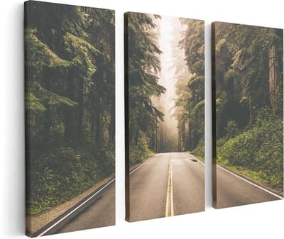 Artaza Canvas Schilderij Drieluik Highway In Californië Omring Met Bos  - 120x80 - Foto Op Canvas - Canvas Print