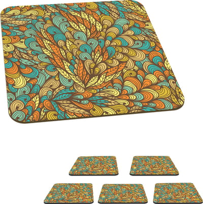 Onderzetters voor glazen - Design - Bladeren - Abstract - 10x10 cm - Glasonderzetters - 6 stuks