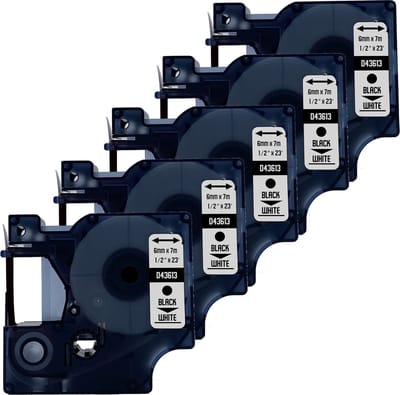 DULA Dymo D1 43613 - S0720780 - Compatible label tape - 5 lettertapes - Zwart op wit - 6mm x 7m