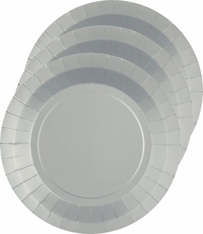 Santex Feest gebaksbordjes - zilver - 10x - karton - 17 cm - rond - kartonnen feestbordjes