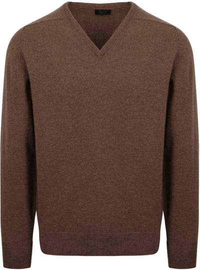 William Lockie V-Hals Lamswol Mocha - Maat M - Heren - Pullovers