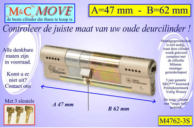 M&C MOVE - High-tech Security deurcilinder - SKG*** - 47x62 mm - Politiekeurmerk Veilig Wonen - inclusief gereedschap MilaNNE montageset