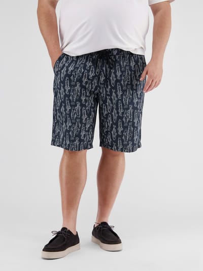 LERROS Lichte chino-bermuda met print, grote maten , Maat: 42 , Kleur: BLUE NIGHT , 74% katoen, 26% linnen