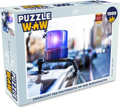 Puzzel Zwaailicht van politieauto op een burgerauto - Legpuzzel - Puzzel 1000 stukjes volwassenen
