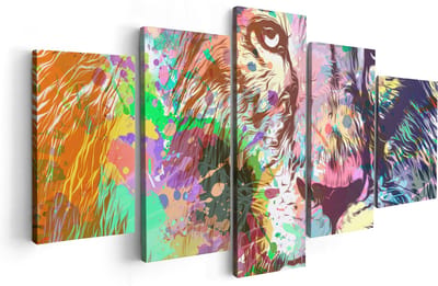 Artaza Canvas Schilderij Vijfluik Gekleurde Leeuw - Abstract - 100x50 - Foto Op Canvas - Canvas Print