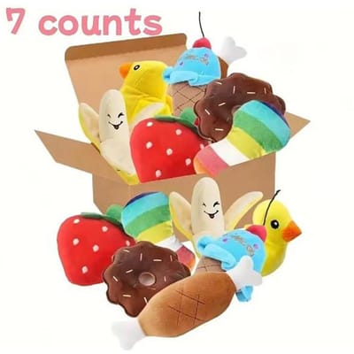 Un ensemble de 7 pièces de jouets sonores pour chiots, jouets à mâcher en peluche pour animaux de compagnie, jouets pour chiots en forme de fruits et légumes en peluche, adaptés au jeu des animaux de compagnie