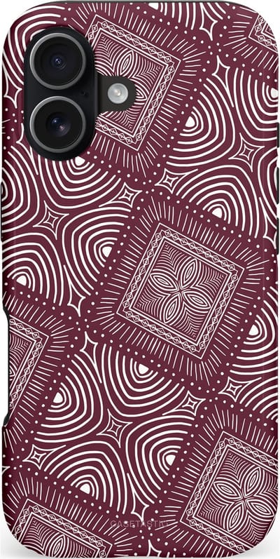 Casetastic hoesje geschikt voor Apple iPhone 17 - MagSafe - Dubbellaagse bescherming - Bohemien Rood Design - Fashion Case - Grijs Donkergrijs Taupe