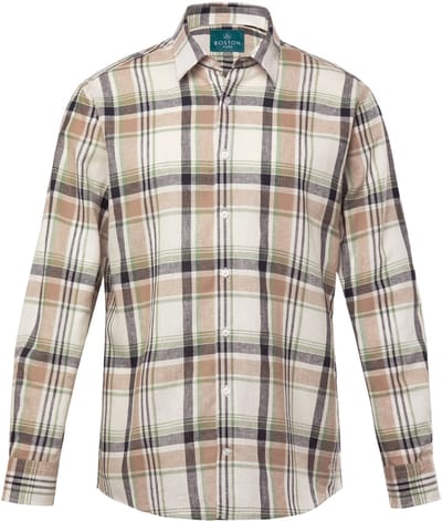 Boston Park - Heren - Geruit overhemd van linnenmix lange mouwen kentkraag - Saliegroen - Maat 3XL