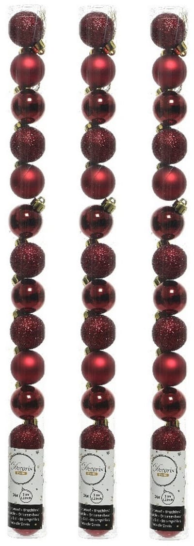 Decoris Mini kerstballen - 42x st - donkerrood - D3 cm - kunststof - kerstversiering