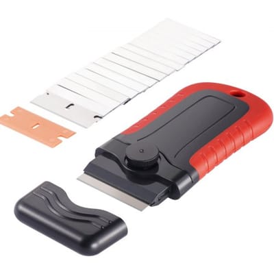 VEVOR scheermesjesschraper met 15 + 1 mesjes, vergrendelbaar schrapergereedschap met veiligheidsdop, koolstofstalen en POM-mesjes, voor het verwijderen van labels, stickers en decals, zwart + rood