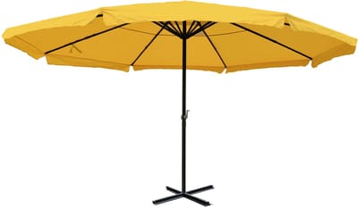 Parasol Meran Pro, horeca marktparasol met vallijn Ø 5m polyester/aluminium 28kg ~ geel zonder standaard