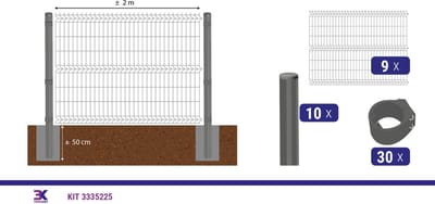 KIT 65 draadpaneel + palen en klemmen, lengte 18m, hoogte 153cm, kleur grijs RAL 7016