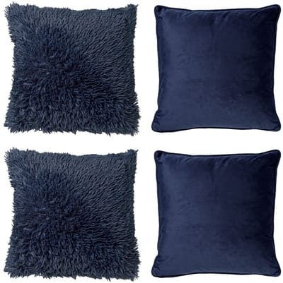 Dutch Decor - KUSSENSET - 4-delig Fluffy & Velvet - 45x45 cm - inclusief binnenkussens - blauw - Met Ritssluiting – Decoratie Kussens - Comfortabele kussentjes voor op de Bank