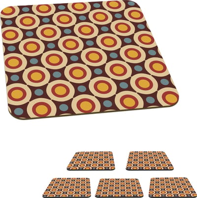 Onderzetters voor glazen - Retro - Vintage - Design - Cirkel - 10x10 cm - Glasonderzetters - 6 stuks