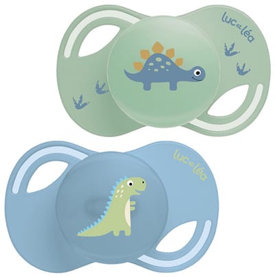 Luc et Léa Collectie 2 Anatomische Fopspenen met Extra Fijne Zuigspeen 6-18 Maanden (Modellen : Dinosaurussen)
