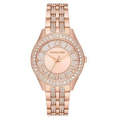 Montre Michael Kors Série Harlowe Mouvement Quartz Bracelet en Acier Inoxydable Cadran 38 mm Or Rose Montres pour femmes MK4710 Rose Gold Watch Dial beige