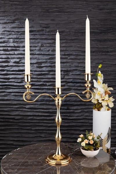 Kandelaar 39 cm - 3 Armige goudkleur metaal kandelaar - Kerst tafel decoratie