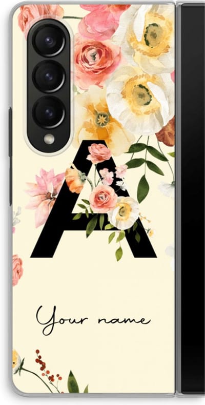 Gepersonaliseerd - Case Company® - Hoesje geschikt voor Samsung Galaxy Z Fold4 hoesje - Flirty Flowers Monogram - Soft Cover Telefoonhoesje - Bescherming aan alle Kanten en Schermrand