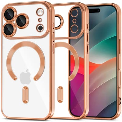 Hoesje geschikt voor Apple iPhone 17 Pro Max - Techsuit Luxury Crystal Back Cover - Geschikt voor MagSafe - Transparant/Oranje