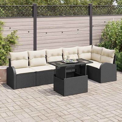 vidaXL - Tuinbank - Set - 7 - st - Zwart - en - Crème - poly - rattan