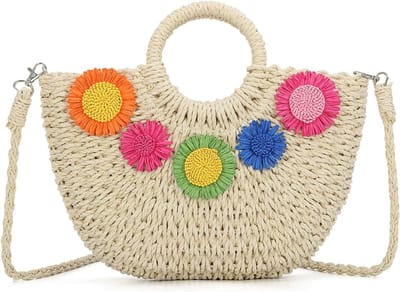 Woven Strandtas voor Dames, Geweven Strandhandtas voor Vakantie, Shoppen en Dagelijks Gebruik