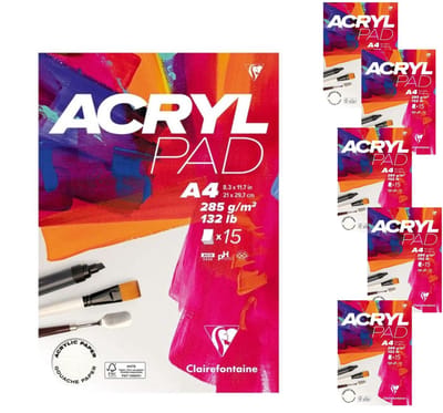 Clairefontaine Acrylic Pad - Acrylpapier - Acrylblok - A4 - 285g - 15 vel - 5 blokken