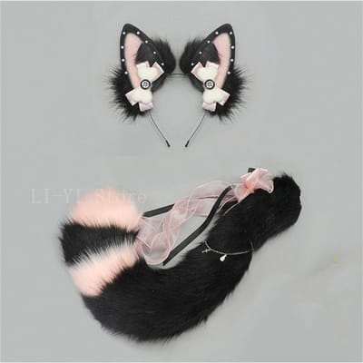 2 stuks/set Handgemaakte Kitsune Vossenoren & Staart Set Pluche Dierenoor Hoofdband Met Staart Voor Furry Cosplay Lolita Kostuum Accessoires ear and tail