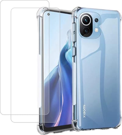 Anti-Shock transparant hoesje silicone met 2 Pack Tempered glas Screen Protector Geschikt voor: Xiaomi Mi 11