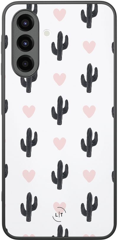 Leuke Telefoonhoesjes - Hoesje geschikt voor Samsung Galaxy A26 - Cactus hartjes - Backcover zwart - Natuur - Wit