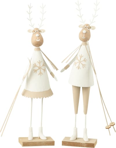 J-Line figuur Rendier Jongen/Meisje - metaal/hout - wit/beige - small - 2 stuks
