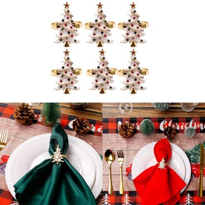 Set van 6 stuks - Halloween-servetringen - Kerst-servetringen - servetgesp - Wit - Feestelijke tafeldecoraties - Geschikt voor bruiloften, feesten, feestdagen