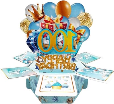 Pop-up kaart voor 100e verjaardag, uniek cadeau voor man, zoon of neef, grappige 3D-wenskaart voor een onvergetelijke mijlpaal