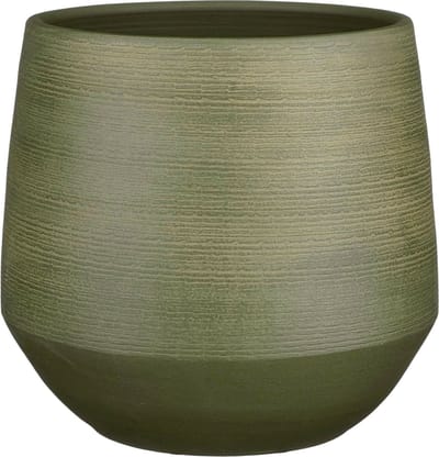Mica Decorations Plantenpot - terracotta - donkergroen relief - D30/H28 cm - bloempot
