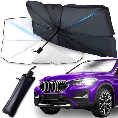 JHUBERS- Parasol met UV-bescherming - Autozonwering - Opvouwbaar - Flexibel handvat - 123 x 65 cm - Effectieve warmtebescherming - Zonnescherm