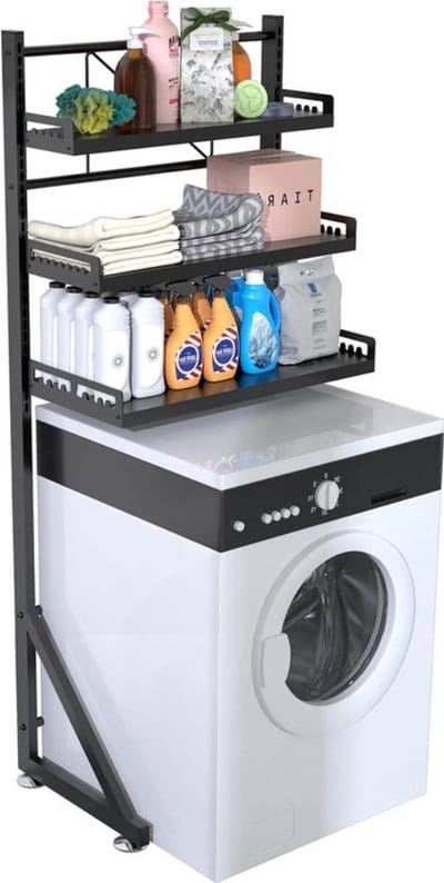 Thuys – Verstelbar Opbergrek – 3 Laags – Multifunctioneel Opbergsysteem – Ruimtebesparend Organizer Rek – Wasruimte Organizer – Hoogte Verstelbaar – Zwart