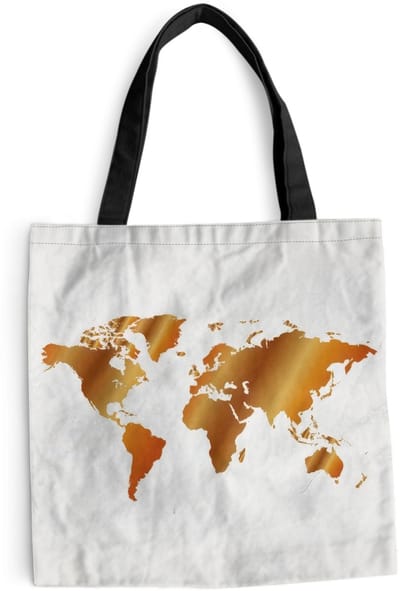 MuchoWow® Schoudertas - Strandtas - Big Shopper - Boodschappentas - Wereldkaart - Marmer - Goud - 40x40 cm - Katoenen tas