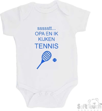 100% katoenen Romper "ssssstt... Opa en ik kijken tennis" Jongens Katoen Wit/blauw Maat 56/62