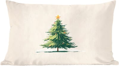 Sierkussens - Kussentjes Woonkamer - 60x40 cm - Kerstboom - Illustratie - Ster - Sneeuw