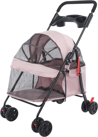 Huisdierenbuggy - Hondenwagen Kattenkar - Reizen met Dieren - Uitstekende Ventilatie - Tot 15 kg - Lichtroze