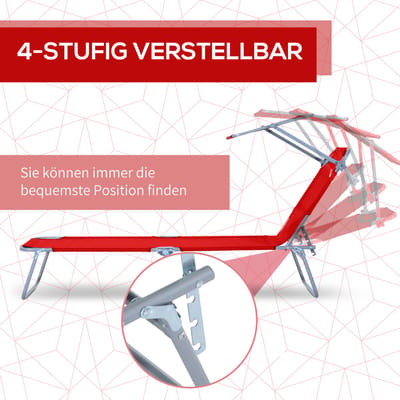 HAUSS SPOLE Chaise Longue – Opvouwbare Ligstoel Met Verstelbaar Zonnedak – Voor Tuin, Terras, Zwembad En Strand – Metaal – Rood