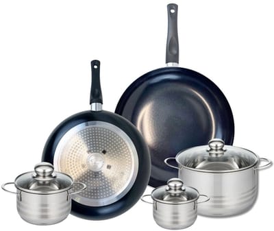 Set van 2 Koekenpannen 28 en 32 cm en 3 kookpotten 12, 14 en 20 cm Elo Prima Brillant