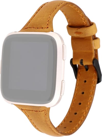 By Qubix - Compatible Fitbit bandje - geschikt voor Fitbit Versa 1 / 2 & Lite Lederen bandje - Lichtbruin Smartwatchbandje bandje Armband Polsband Strap Band Watchband