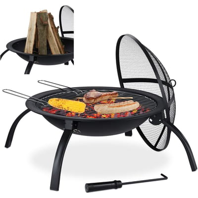 Relaxdays Vuurschaal - bbq - staal - rond - barbecue - buiten - tuin - terrasverwarmer draagtas