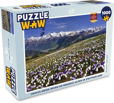 Puzzel Crocus weide boven de Bernese Alpen in Zwitserland - Legpuzzel - Puzzel 1000 stukjes volwassenen
