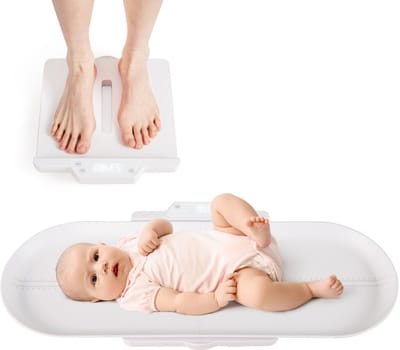 COSTWAY Digitale babyweegschaal met afneembaar dienblad, 50 g tot 150 kg, kinderweegschaal met led-display, 5 meetmodi en tarra-en houdfunctie, zuigelingweegschaal, borstvoedingsweegschaal